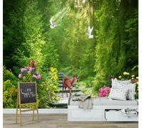XLMING Green Forest Birds Elk Flowers 3D Wallpaper Luxury Home Dining Decor Paste Sofa Living Room The Wall for Bedroom Mural-350cm×256cm