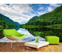 XLMING Green Forest Mountains Rivers Sky 3D Wallpaper Premium Textured Silk Study Dining Living Room Bedroom Sofa TV Wall Easy Install-430cm×300cm