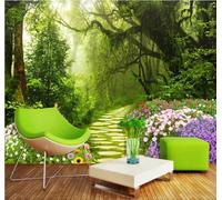XLMING Green Forest Path Flowers Butterflies 3D Wallpaper Luxury Home Dining Decor Paste Sofa Living Room The Wall for Bedroom Mural-400cm×280cm