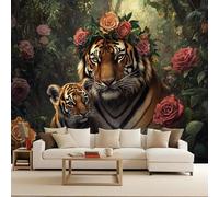 XLMING Green Forest Pink Rose Tiger 3D Wallpaper Luxury Home Dining Decor Paste Sofa Living Room The Wall for Bedroom Mural-150cm×105cm