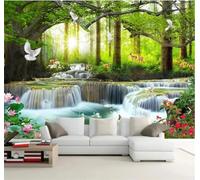 XLMING Green Forest Waterfall Flowers Swan 3D Wallpaper Luxury Home Dining Decor Paste Sofa Living Room The Wall for Bedroom Mural-300cm×210cm