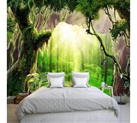 XLMING Green Forest Wonderland Ancient Large Trees Tree Hollow 3D Wallpaper Premium Textured Silk Study Dining Living Room Bedroom Sofa TV Wall Easy Install-200cm×140cm