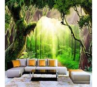 XLMING Green Forest Wonderland Ancient Large Trees Tree Hollow 3D Wallpaper Silky Texture Home Study Office Grey Dining Room Sofa Bedroom Living Room TV Backdrop-150cm×105cm