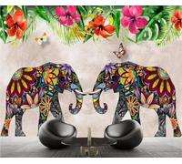 XLMING Green Leaves Flowers Butterflies Colourful Elephants 3D Wallpaper Luxury Home Dining Decor Paste Sofa Living Room The Wall for Bedroom Mural-150cm×105cm