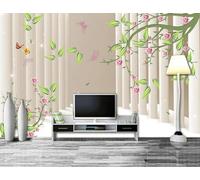 XLMING Green Leaves Pink Flowers Butterflies Corridor 3D Wallpaper Luxury Home Dining Decor Paste Sofa Living Room The Wall for Bedroom Mural-430cm×300cm