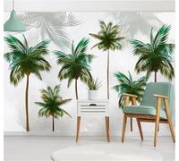 XLMING Green Plants Coconut Trees Fresh and Light Hand Drawn 3D Wallpaper Silky Texture Home Study Office Grey Dining Room Sofa Bedroom Living Room TV Backdrop-150cm×105cm
