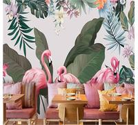 XLMING Green Plants Flowers Pink Flamingo 3D Wallpaper Premium Textured Silk Study Dining Living Room Bedroom Sofa TV Wall Easy Install-400cm×280cm