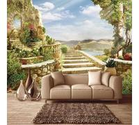 XLMING Green Trees Flowers Architecture Landscape 3D Wallpaper Premium Textured Silk Study Dining Living Room Bedroom Sofa TV Wall Easy Install-350cm×256cm