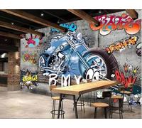 XLMING Grey Brick Wall Motorbike Graffiti Letters 3D Wallpaper Luxury Home Dining Decor Paste Sofa Living Room The Wall for Bedroom Mural-250cm×170cm
