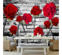 XLMING Grey Brick Wall Three Dimensional Red Rose 3D Wallpaper Premium Textured Silk Study Dining Living Room Bedroom Sofa TV Wall Easy Install-200cm×140cm