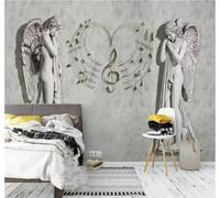 XLMING Grey Concrete Wall Angel Music Art 3D Wallpaper Premium Textured Silk Study Dining Living Room Bedroom Sofa TV Wall Easy Install-200cm×140cm