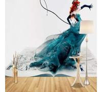 XLMING Hand Drawn Abstract Dancing Beauty Long Dress Book 3D Wallpaper Silky Texture Home Study Office Grey Dining Room Sofa Bedroom Living Room TV Backdrop-200cm×140cm