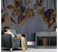XLMING Hand Drawn Abstract Plants Elegant Vintage Leaves 3D Wallpaper Silky Texture Home Study Office Grey Dining Room Sofa Bedroom Living Room TV Backdrop-400cm×280cm