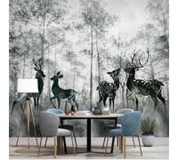XLMING Hand Drawn Abstract Retro Forest Elk 3D Wallpaper Silky Texture Home Study Office Grey Dining Room Sofa Bedroom Living Room TV Backdrop-250cm×170cm