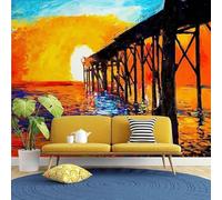 XLMING Hand Drawn Abstract Sunset Bridges Rivers 3D Wallpaper Luxury Home Dining Decor Paste Sofa Living Room The Wall for Bedroom Mural-300cm×210cm