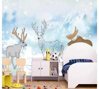 XLMING Hand Drawn Animals Moose Snowflakes Snow Capped Mountains 3D Wallpaper Luxury Home Dining Decor Paste Sofa Living Room The Wall for Bedroom Mural-150cm×105cm