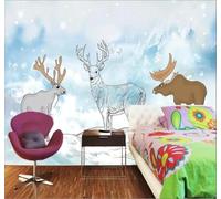 XLMING Hand Drawn Animals Moose Snowflakes Snow Capped Mountains 3D Wallpaper Luxury Silk Study Dining Feature Sofa Grey Bedroom Living Room Tv Decorative Wall-150cm×105cm