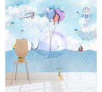 XLMING Hand Drawn Art Cartoons Whales Hot Air Balloons Planes 3D Wallpaper Silky Texture Home Study Office Grey Dining Room Sofa Bedroom Living Room TV Backdrop-430cm×300cm