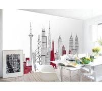 XLMING Hand Drawn Art Line Large City Architecture 3D Wallpaper Luxury Silk Study Dining Feature Sofa Grey Bedroom Living Room Tv Decorative Wall-430cm×300cm