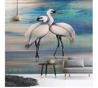 XLMING Hand Drawn Art Watercolour Couple White Bird Graffiti 3D Wallpaper Premium Textured Silk Study Dining Living Room Bedroom Sofa TV Wall Easy Install-400cm×280cm