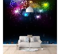 XLMING Hand Drawn Beautiful Cartoon Colourful Fireworks Architecture 3D Wallpaper Premium Textured Silk Study Dining Living Room Bedroom Sofa TV Wall Easy Install-300cm×210cm