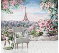 XLMING Hand Drawn Beautiful Watercolour Floral Urban Architecture 3D Wallpaper Luxury Silk Study Dining Feature Sofa Grey Bedroom Living Room Tv Decorative Wall-250cm×170cm