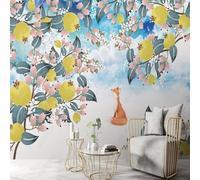 XLMING Hand Drawn Beautiful Watercolour Flowers Fox Blue Sky 3D Wallpaper Silky Texture Home Study Office Grey Dining Room Sofa Bedroom Living Room TV Backdrop-400cm×280cm