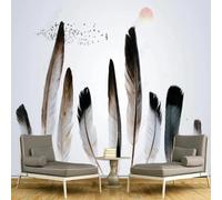 XLMING Hand Drawn Black Abstract Feathers Birds Sunrise 3D Wallpaper Silky Texture Home Study Office Grey Dining Room Sofa Bedroom Living Room TV Backdrop-250cm×170cm
