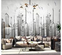 XLMING Hand Drawn Black and White City Architecture Birds in Flight Scenery 3D Wallpaper Premium Textured Silk Study Dining Living Room Bedroom Sofa TV Wall Easy Install-250cm×170cm
