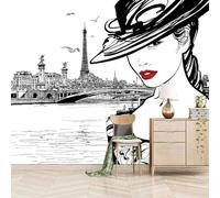 XLMING Hand Drawn Black and White Figure Architecture Tower Bridge 3D Wallpaper Premium Textured Silk Study Dining Living Room Bedroom Sofa TV Wall Easy Install-300cm×210cm