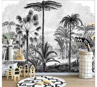 XLMING Hand Drawn Black and White Jungle Trees Art 3D Wallpaper Premium Textured Silk Study Dining Living Room Bedroom Sofa TV Wall Easy Install-250cm×170cm