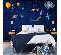 XLMING Hand Drawn Blue Space Universe Planet 3D Wallpaper Luxury Home Dining Decor Paste Sofa Living Room The Wall for Bedroom Mural-300cm×210cm