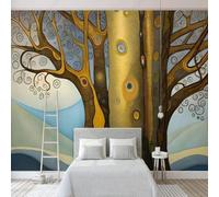 XLMING Hand Drawn Cartoon Abstract Large Tree Geometric Lines 3D Wallpaper Premium Textured Silk Study Dining Living Room Bedroom Sofa TV Wall Easy Install-350cm×256cm