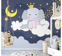 XLMING Hand Drawn Cartoon Baby Elephant Starry Sky Moon 3D Wallpaper Luxury Home Dining Decor Paste Sofa Living Room The Wall for Bedroom Mural-300cm×210cm
