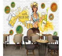 XLMING Hand Drawn Cartoon Beauty White Brick Wall Beer 3D Wallpaper Silky Texture Home Study Office Grey Dining Room Sofa Bedroom Living Room TV Backdrop-400cm×280cm