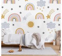XLMING Hand Drawn Cartoon Clouds Stars Rainbow 3D Wallpaper Luxury Silk Study Dining Feature Sofa Grey Bedroom Living Room Tv Decorative Wall-400cm×280cm