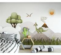 XLMING Hand Drawn Cartoon Dinosaur Tree Mountain Sun 3D Wallpaper Luxury Silk Study Dining Feature Sofa Grey Bedroom Living Room Tv Decorative Wall-250cm×170cm