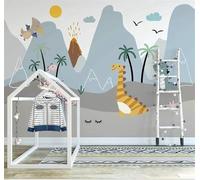 XLMING Hand Drawn Cartoon Dinosaur Volcano Trees 3D Wallpaper Premium Textured Silk Study Dining Living Room Bedroom Sofa TV Wall Easy Install-200cm×140cm