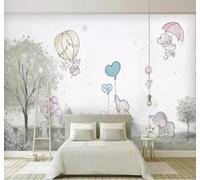 XLMING Hand Drawn Cartoon Elephant Rabbit Trees 3D Wallpaper Premium Textured Silk Study Dining Living Room Bedroom Sofa TV Wall Easy Install-430cm×300cm