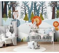 XLMING Hand Drawn Cartoon Forest Animal Lion Owl 3D Wallpaper Silky Texture Home Study Office Grey Dining Room Sofa Bedroom Living Room TV Backdrop-300cm×210cm