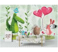 XLMING Hand Drawn Cartoon Forest Dinosaur Rabbit Hedgehog 3D Wallpaper Luxury Silk Study Dining Feature Sofa Grey Bedroom Living Room Tv Decorative Wall-350cm×256cm