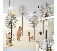 XLMING Hand Drawn Cartoon Large Trees Bears Deer Hedgehogs 3D Wallpaper Silky Texture Home Study Office Grey Dining Room Sofa Bedroom Living Room TV Backdrop-300cm×210cm