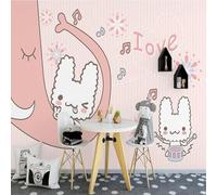 XLMING Hand Drawn Cartoon Pink Elephant White Rabbit 3D Wallpaper Luxury Home Dining Decor Paste Sofa Living Room The Wall for Bedroom Mural-150cm×105cm