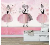 XLMING Hand Drawn Cartoon Pink Girl Ballet 3D Wallpaper Luxury Silk Study Dining Feature Sofa Grey Bedroom Living Room Tv Decorative Wall-350cm×256cm