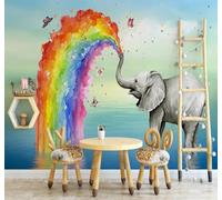 XLMING Hand Drawn Cartoon Rainbow Elephant Butterfly 3D Wallpaper Luxury Home Dining Decor Paste Sofa Living Room The Wall for Bedroom Mural-350cm×256cm