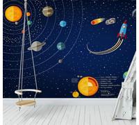 XLMING Hand Drawn Cartoon Space Universe Planet 3D Wallpaper Luxury Home Dining Decor Paste Sofa Living Room The Wall for Bedroom Mural-400cm×280cm