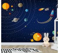 XLMING Hand Drawn Cartoon Space Universe Planet 3D Wallpaper Luxury Silk Study Dining Feature Sofa Grey Bedroom Living Room Tv Decorative Wall-150cm×105cm