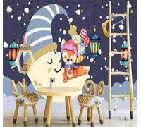 XLMING Hand Drawn Cartoon Starry Sky Moon Animal 3D Wallpaper Premium Textured Silk Study Dining Living Room Bedroom Sofa TV Wall Easy Install-400cm×280cm