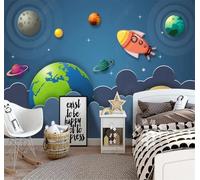 XLMING Hand Drawn Cartoon Starry Sky Universe Planets Rocket 3D Wallpaper Premium Textured Silk Study Dining Living Room Bedroom Sofa TV Wall Easy Install-430cm×300cm