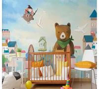 XLMING Hand Drawn Cartoon Three Dimensional Art Little Bear Little House 3D Wallpaper Silky Texture Home Study Office Grey Dining Room Sofa Bedroom Living Room TV Backdrop-300cm×210cm